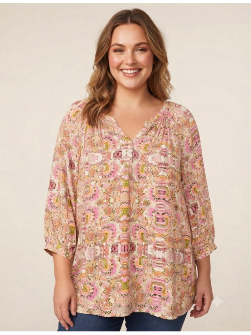 Jones New York Floral Blouse, Plus 1X, Pink and White mi